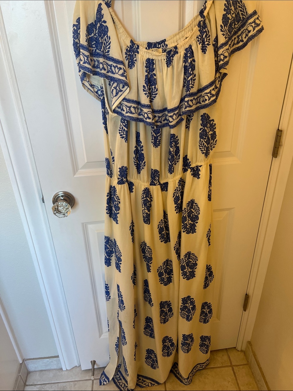 Kori Cream Maxi Dress with Blue Floral Print
